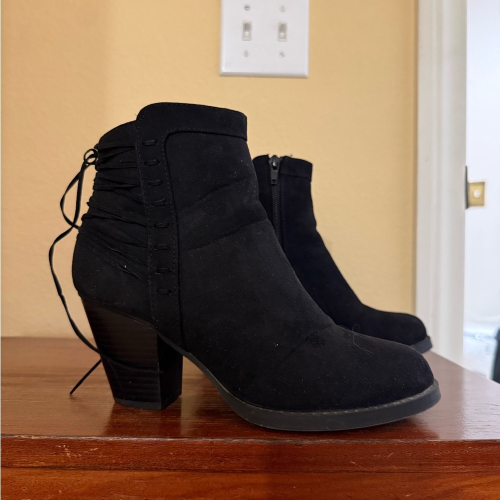 Black Suede Ankle Boots with Block Heel